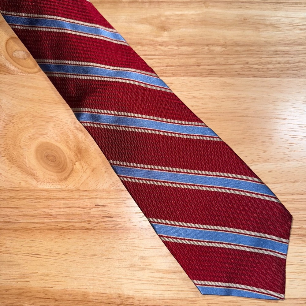 Brooks Brothers Mens Silk Necktie USA Stripe Blue Red EUC